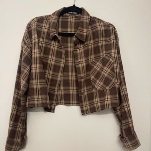 Cropped Long Sleeve Flannel Button Down